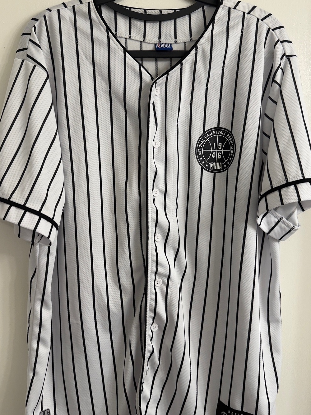 NBA White and Black Pinstripe Baseball-Style Jersey